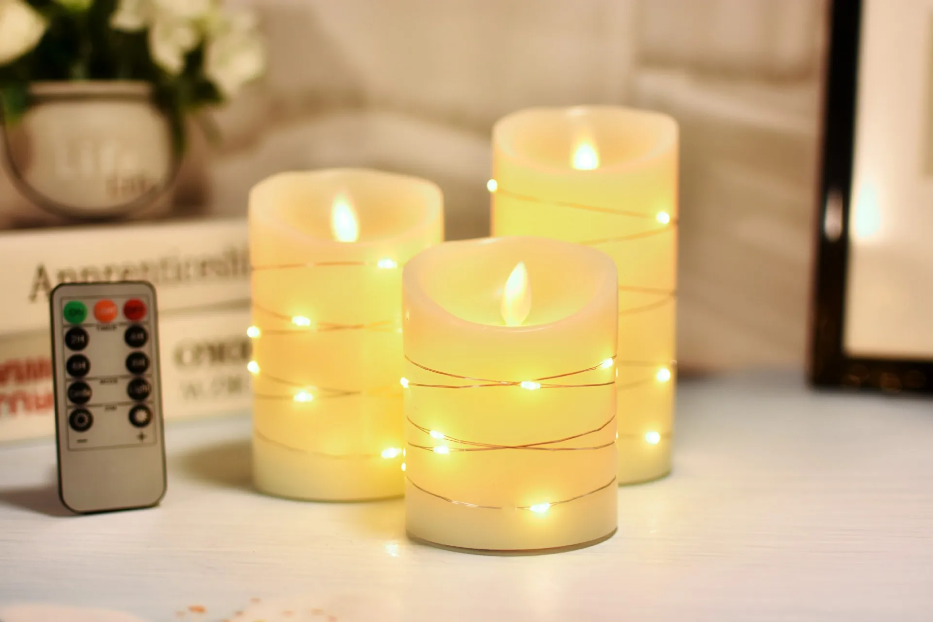 Factory wholesale led candles luxury fairy lights round pillar flickering head led candle christmas decor led candles lights