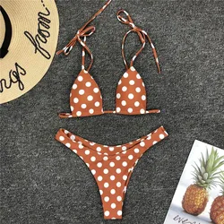 Hot Sale Strap Bikini Strappy Swimwear Polka Dot Swimsuit Low Cut Trikini Micro Trikini g String Top Bikini
