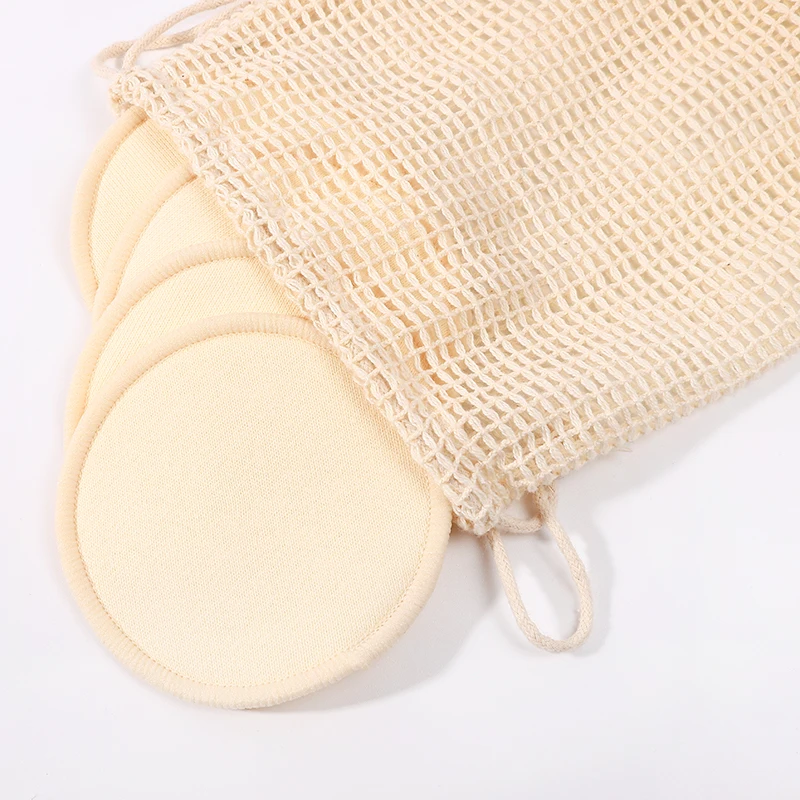 Zero Waste 8cm Round Linen Facial Cleansing Pads Organic Laundry Bag Reusable Hemp Face Makeup Remover