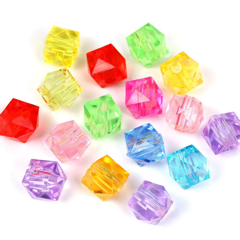 10MM Transparent Mixed Colorful Acrylic Faceted Cube Beads For DIY Jewelry Making