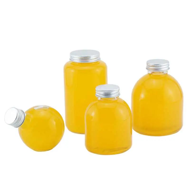 Wholesale 300ml creative modeling glass net red drink bottle transparent fruit juice bottle milk tea big belly bottle