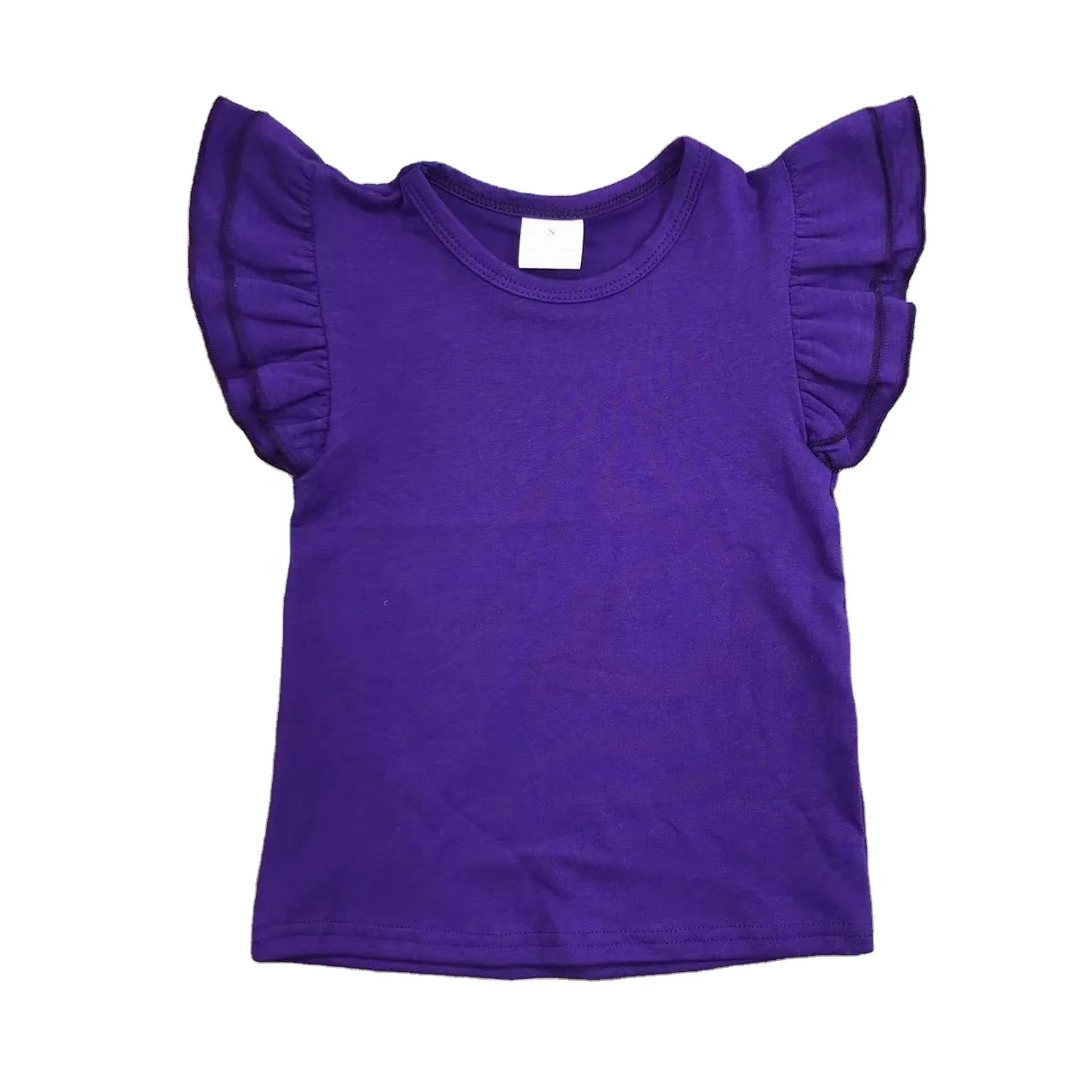 New style pure cotton purple double pleated hemmed small flying sleeve blouse for girls