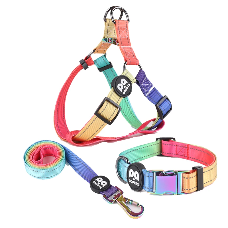 2024 hot selling custom reflective dog harness matching collar leash ombre pet chain strap para perros dog anti-pull harness