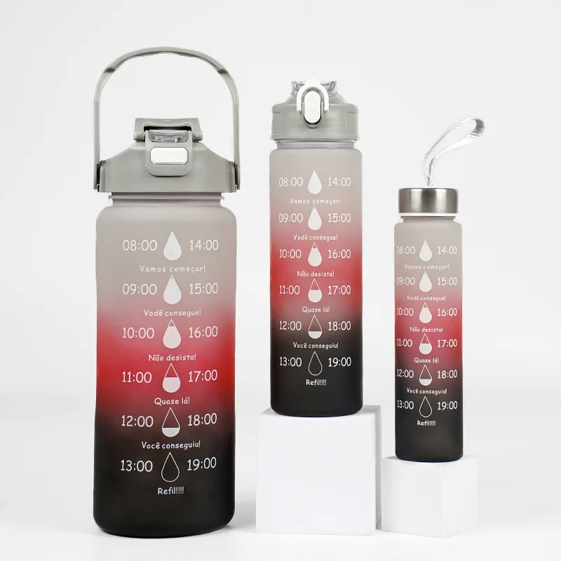 2000ML large  plastic drinking sports water bottle set of 3 with straw lid