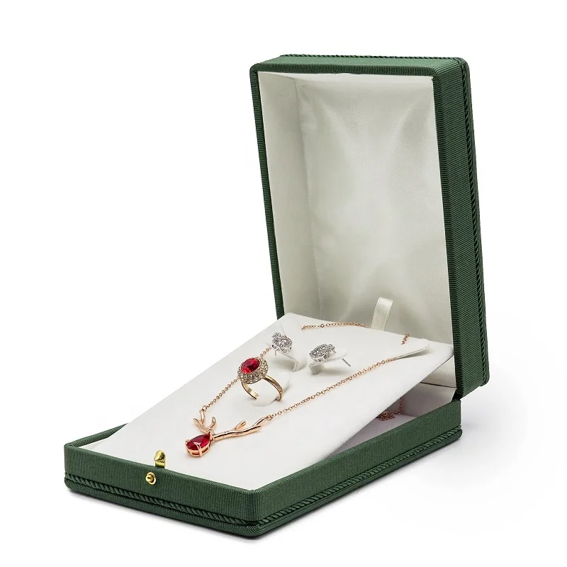 105*153mm interlock fabric and satin jewellery ring and necklace storage boxes jewelry packaging box full set