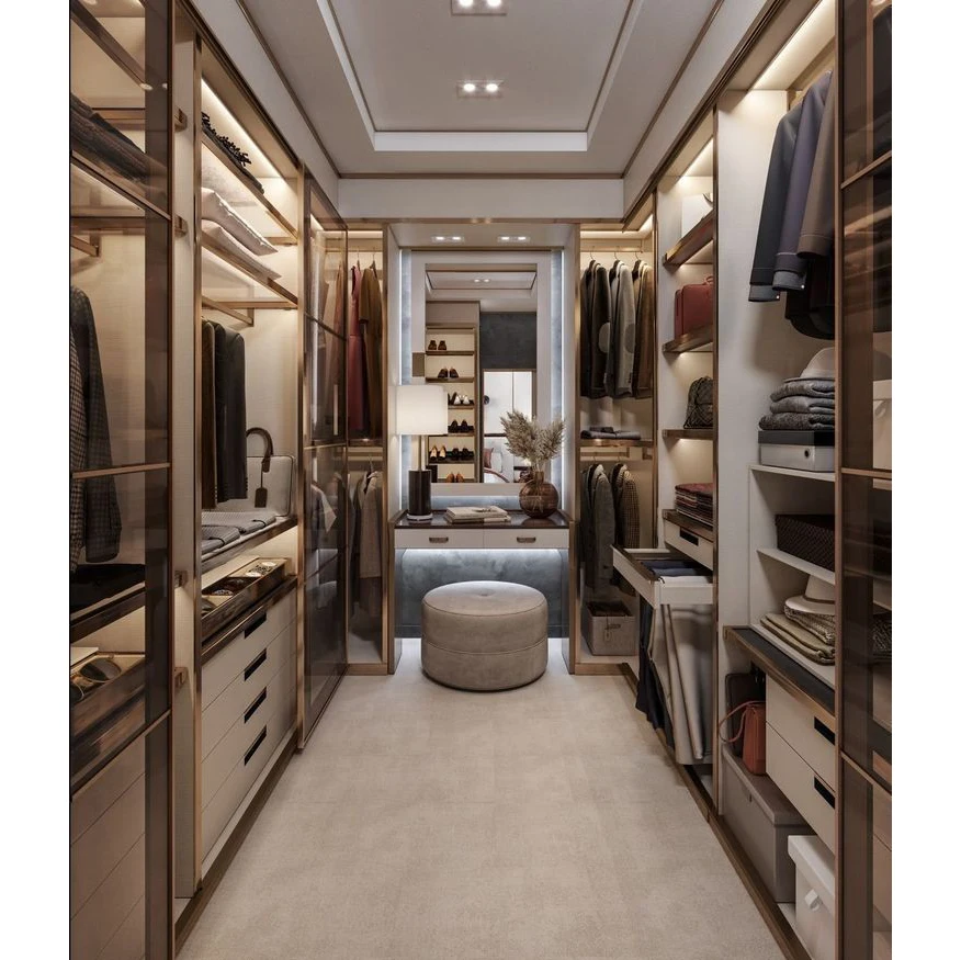 CBMmart Modern Bedroom Wardrobe Furniture Modern Design Dlass Door Wooden Dardrobe Walk in Closet