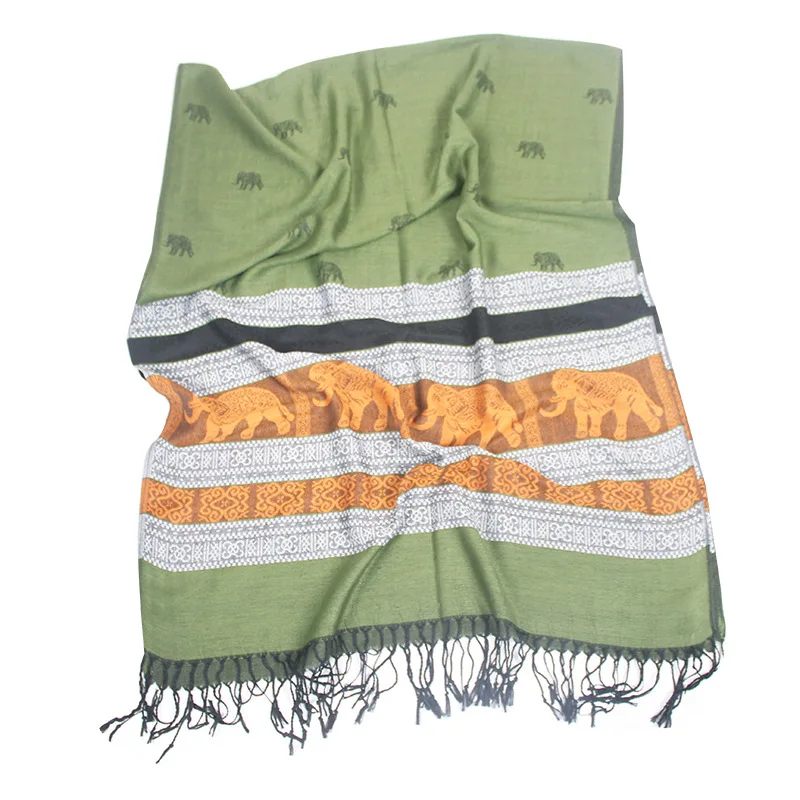 ethnic jacquard pashmina elephant custom design soft good quality pashmina shawl with tassel