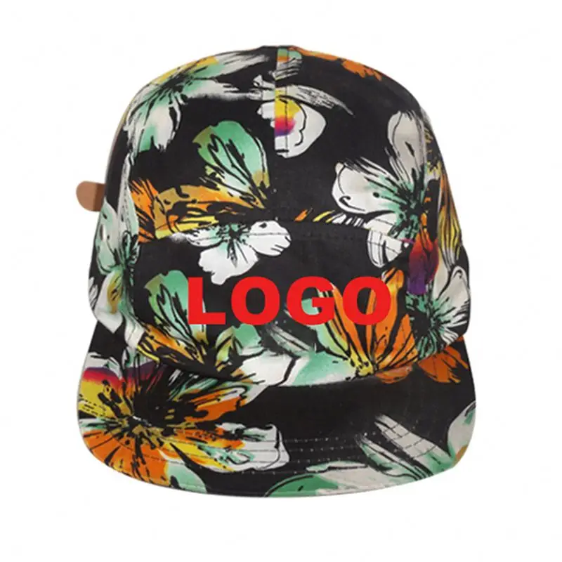 Leather patch logo 5 panel baseball cap custom back strap 5panel cap and hat