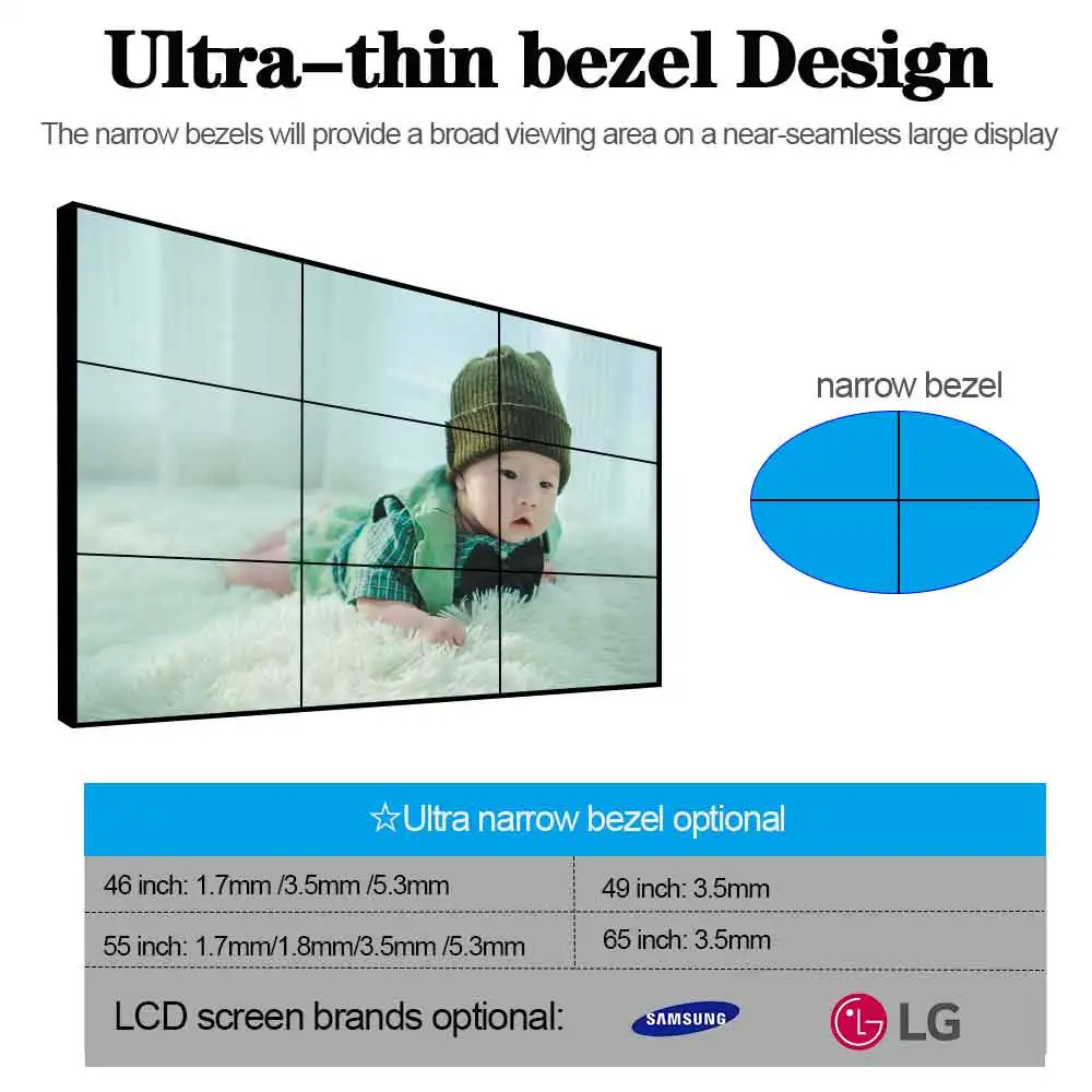  49 55 65 inch indoor 4k LCD video wall panel 2x2 3x3 display price splicing mutil advertising