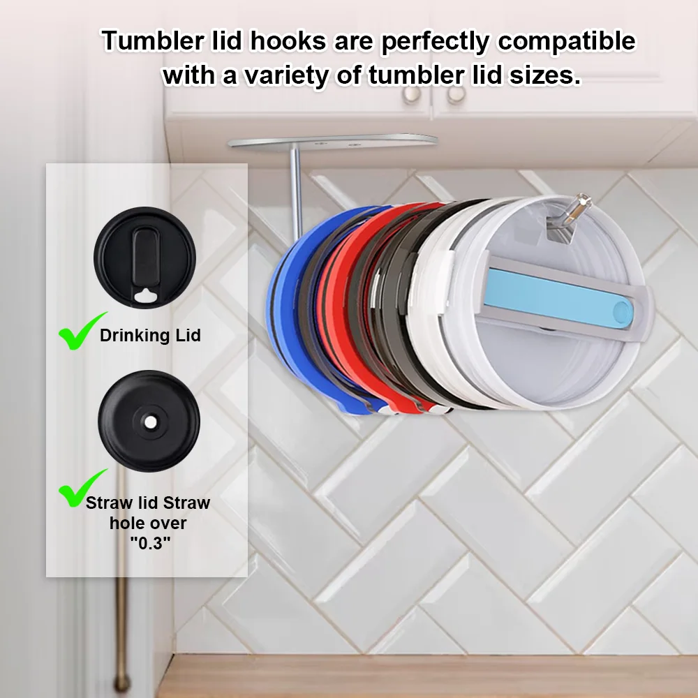 Horizontal - Self-Adhesive Space Saving Glass Lid Hook Tumbler Under The Cabinet Tumbler Lid Organizer Hook for Kitchen