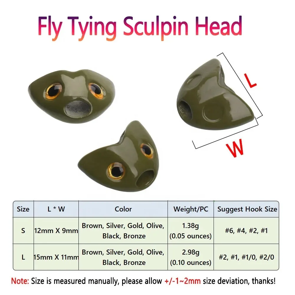 Fly Tying Sculpin Head 3D Fish Eyes Fast Sinking Fish Sculpin Helmet Fly Tying Material Trout Fishing Lures
