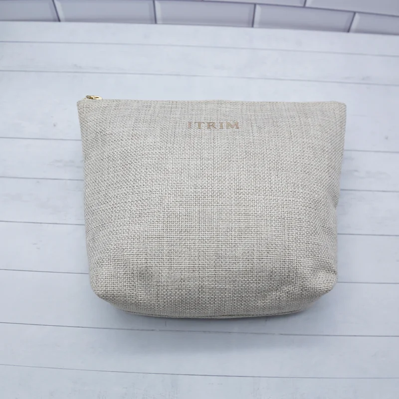 Fashion gray jute wallet zippered bag luxury cosmetic bags custom ziplock gray jute bags