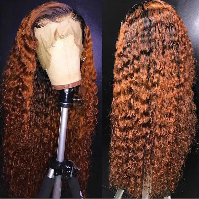 
Медовый блонд Омбре кудрявые кружевные передние человеческие волосы парики с волосами младенца 13х5 оранжевый бразильский T часть парик для черных женщин 