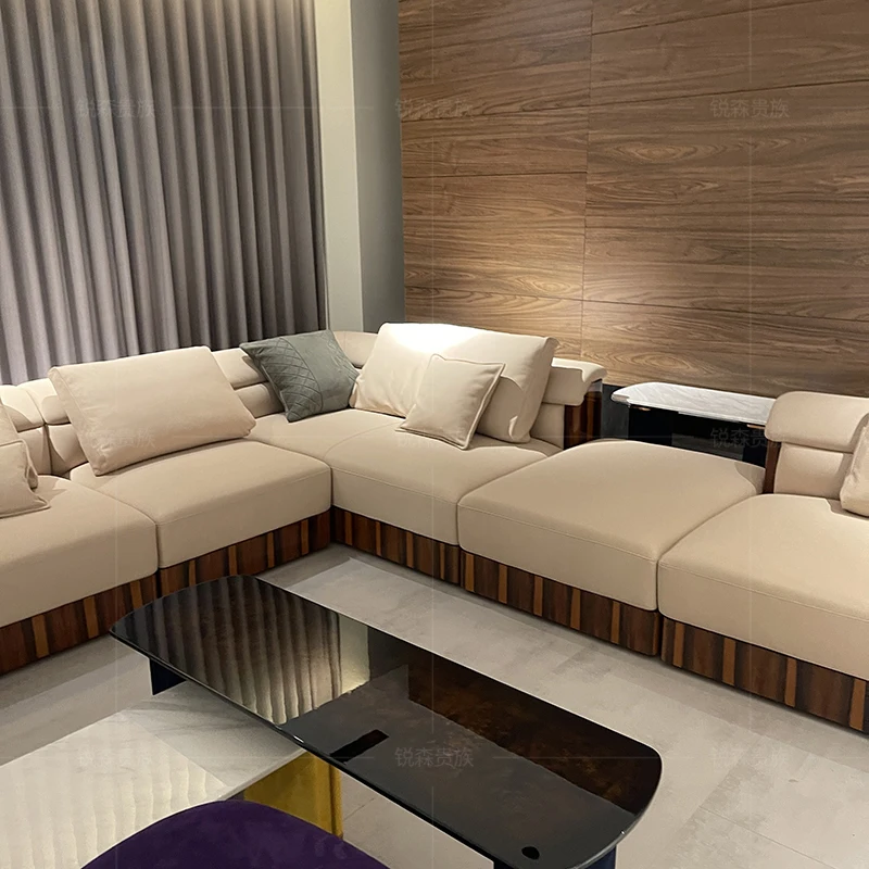 MO LAN Light luxury villa large family Bentley postmodern living room corner leather sofa furniture
