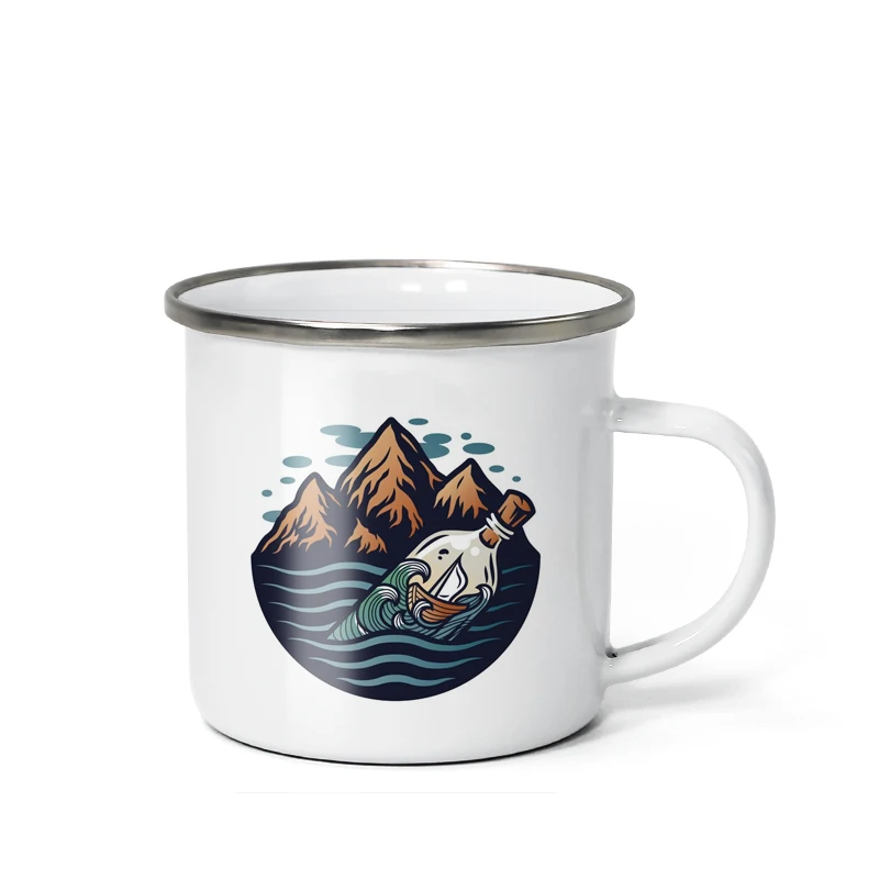Custom Logo Business Christmas Gifts Sublimation Outdoor 11oz 350ml Camping Enamel Coffee Mug with Stainless Silver Rim