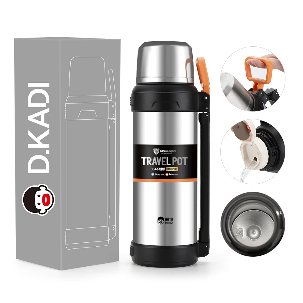 2000ml Large Capacity Wholesale Double wall Stainless Steel Insulated Vacuum Thermos Travel Pots with Handle