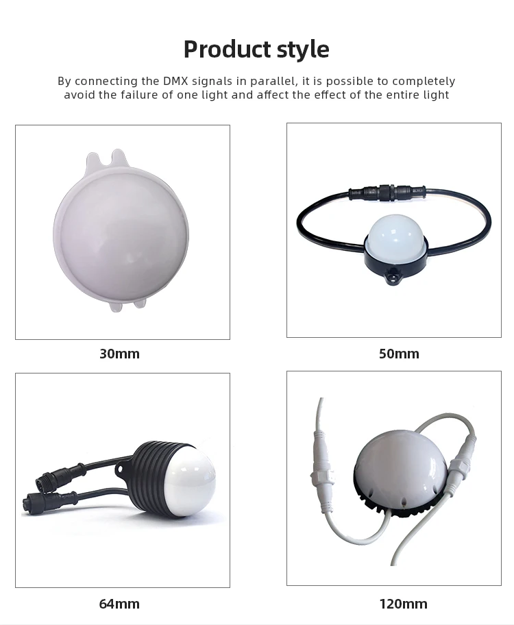 Showjockey Wholesale 30mm 60mm 120mm DMX Pixel Lighted Balls 3D RGB LED Ball String Light