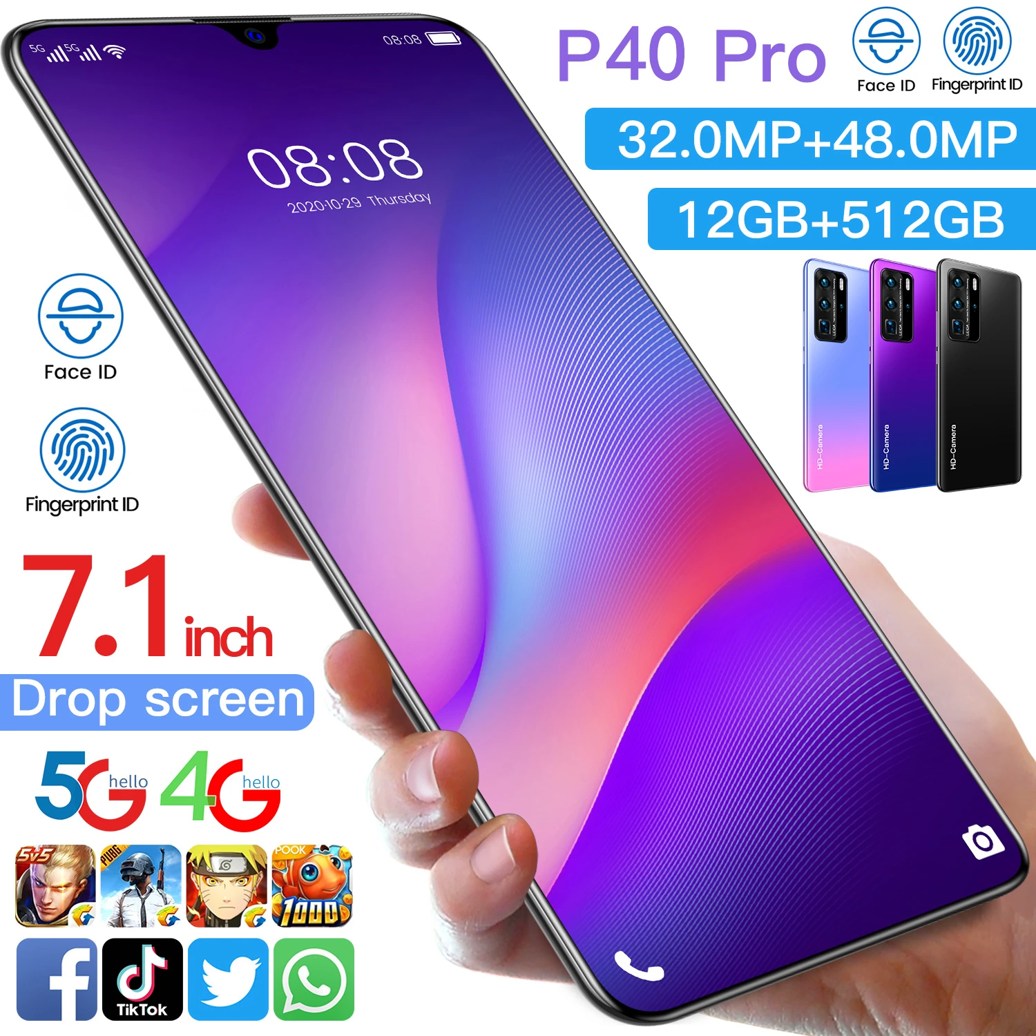  Amazon HOT selling New P40 pro 12GB+512GB Android mobile phones 7.5 inch Custom cheap price smartphone OEM/ODM
