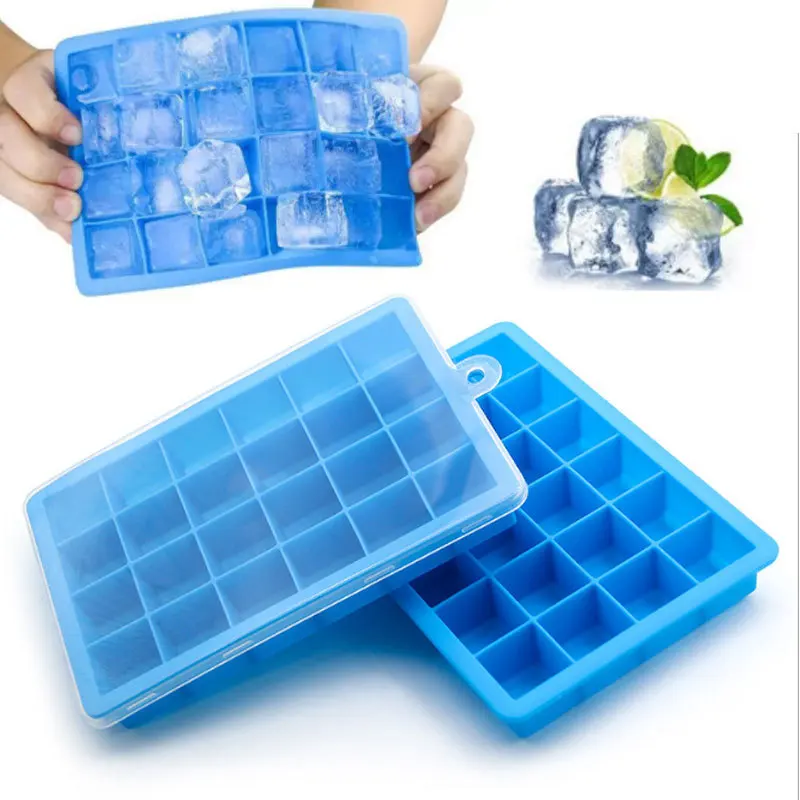 24 Cavity Flexible Stackable Easy Release Food Grade Bpa Free Ice Ball Cube Tray Molds Silicone Ice Cube Tray With Cover
