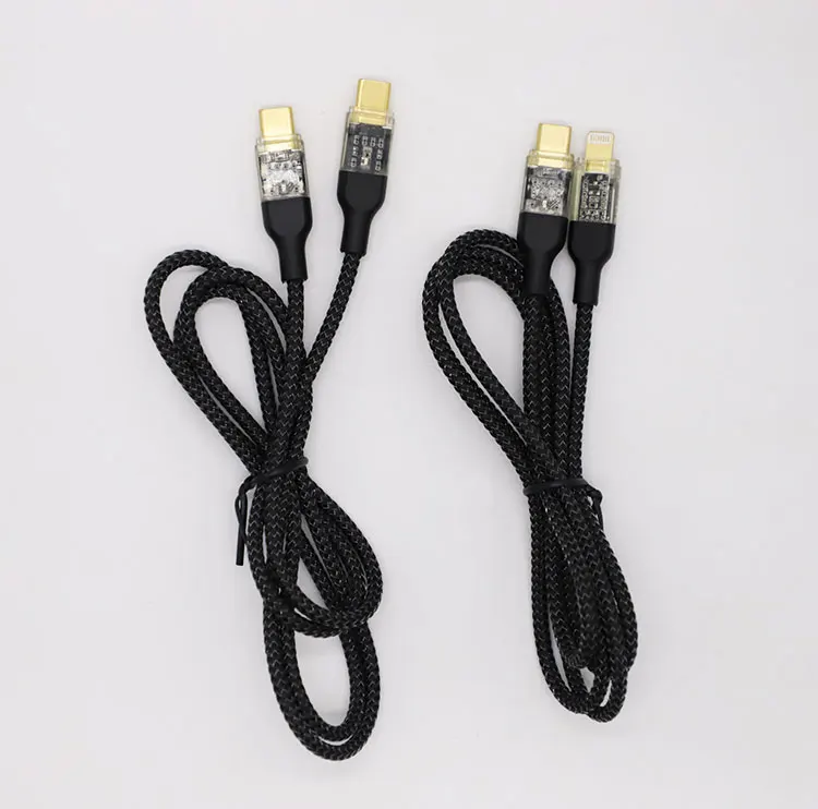 OEM/ODM 1m/2M Transparent tpye-C interface Strong woven Heavy Duty Nylon 27W Fast Data Charging cable for iPhone 13 14 pro max