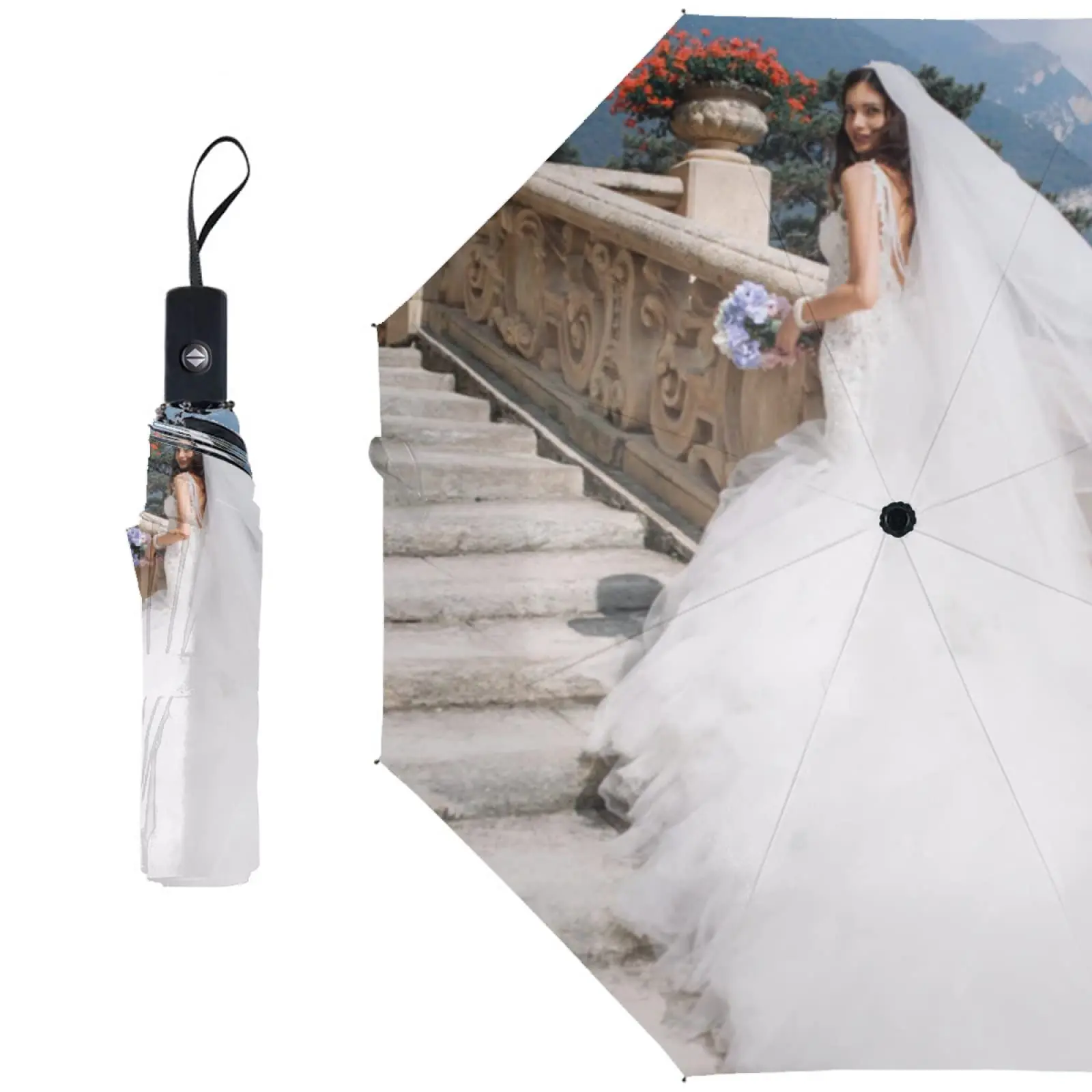 Personalized Custom Photo Umbrella Sun Rain Travel Umbrella with Pictures Design Your Own Image and Text Gifts for Friends Logo