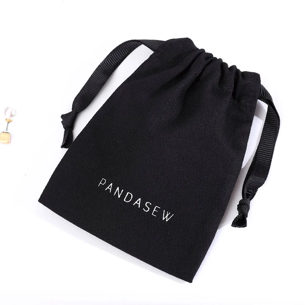  PandaSew 3x4 дюймовый черный муслиновый мешок на шнурке с индивидуальным логотипом ювелирные изделия из органического хлопка