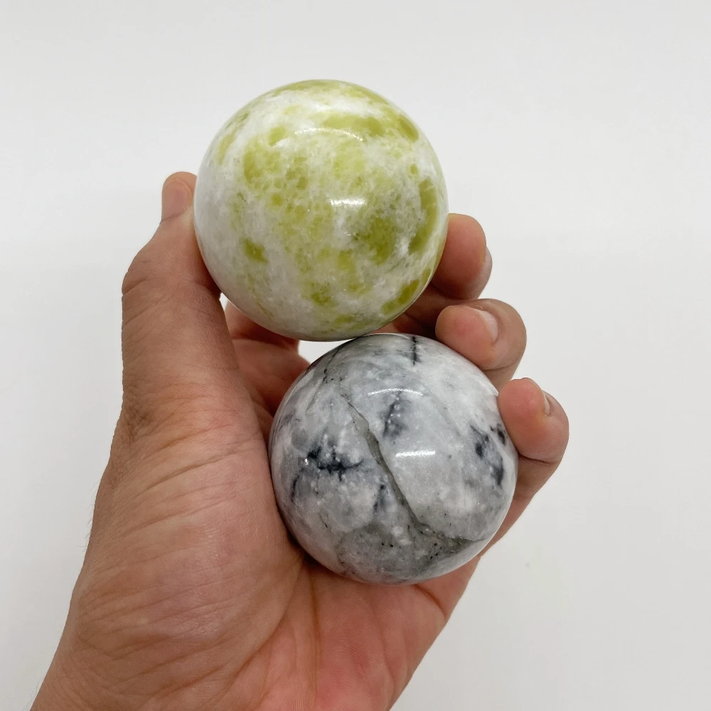 Set of 2 50mm Tourmaline Jade Fitness Balls Carved Crystal Balls Agate&Gemstone Polished Spheres with Engraving Love Theme