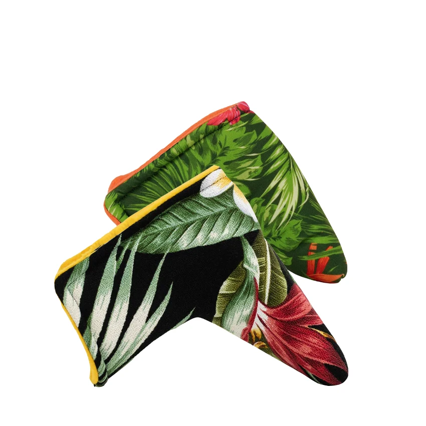 Factory Custom Green Leaf Canvas Printing Velvet Stuffed Golf Club Wood Putter Head Covers Golf Headcover