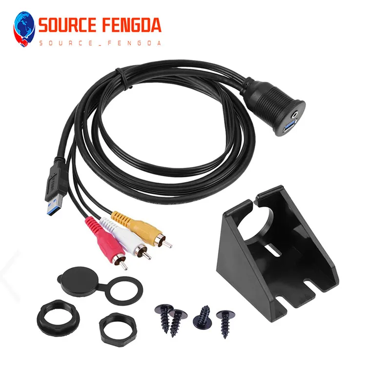 4 in 1 Car Audio Video connectors cables Round USB3.0&3RCA male to female fast charging cable for phone TV DVD