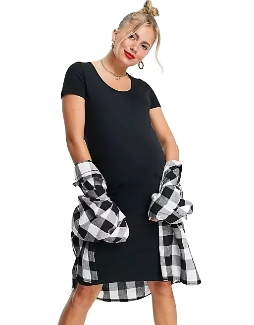 
 2021 Hot Sale Maternity black  plain casual t-shirt women dresses  