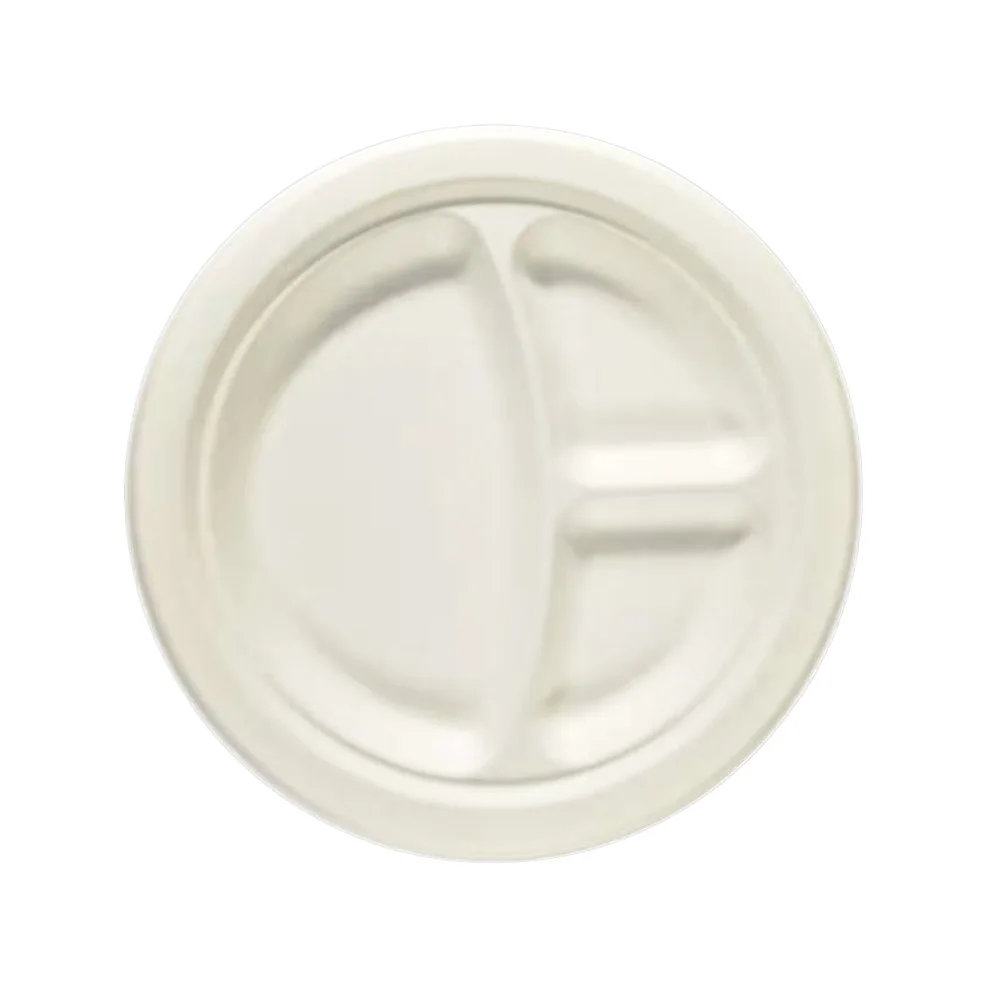 
Factory direct bagasse paper plate biodegradable sugarcane bagasse plates 9inch 3 compartment disposable paper plate 