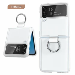 For Samsung Z Flip 3 Transparent PC Phone Case With Finger Ring For Galaxy Z Flip 4 Frosted Phone Cover