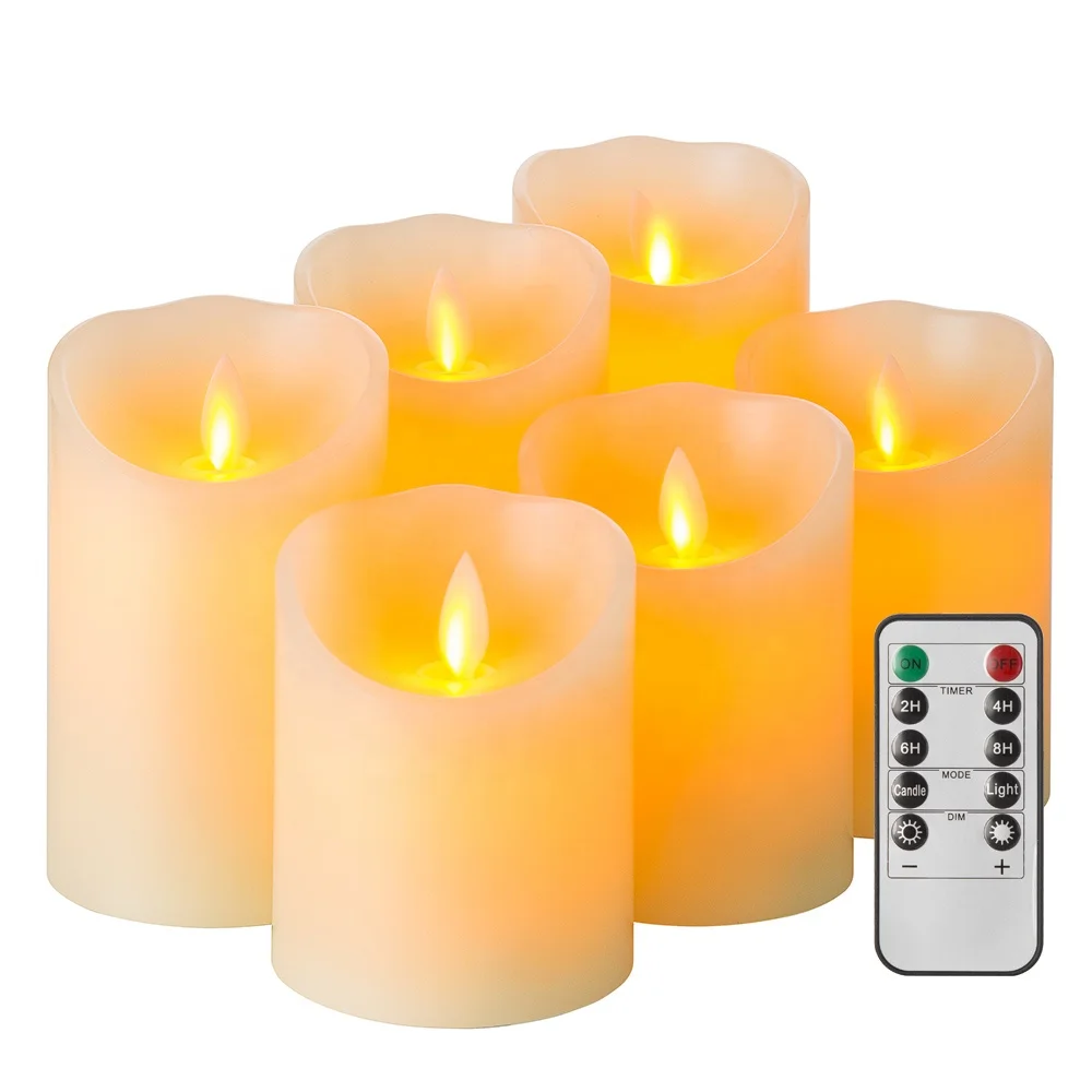 Движущийся пламя матового цвета D7.5 столб цвета слоновой кости парафиновый воск на батарейках имитация таймера пульт дистанционного управления Свадебная светодиодная восковая свеча