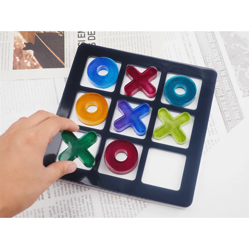 
Eco-friendly Material Epoxy Resin Mirror Silicone Mold Leisure Entertainment Tic-Tac-Toe OX Chess Game Silicone Mirror Mold 