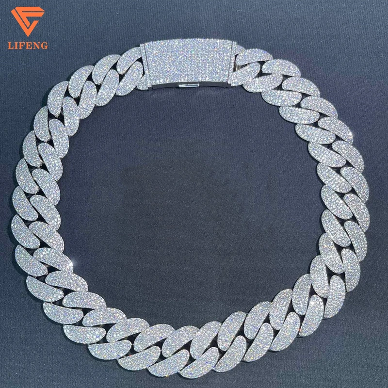 Customizable 14K White Gold Bubble Chain Necklace 7 Rows Ice D VVS Moissanite 925 Silver Big Cuban Link Charm New Design Diamond