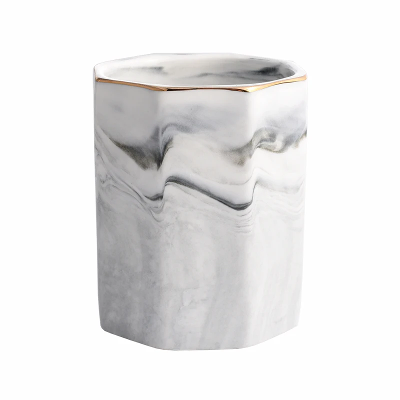 High quality marble grain pencil case knife fork storage jar cup office desktop decoration ceramic pen holder