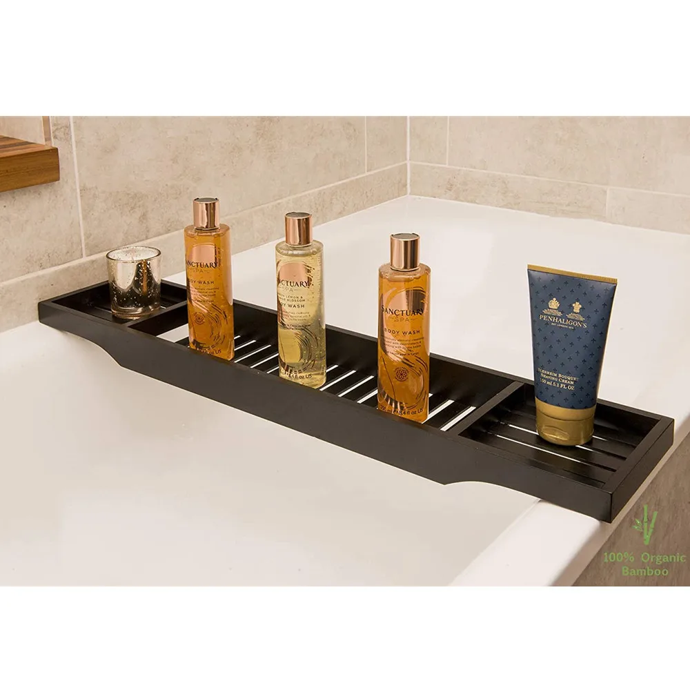 Bamboo Large Long Slatted Bathtub Tray and Caddy