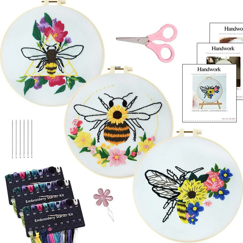 Flower Bee Embroidery Kit Handy Sewing Set Cross Stitch Starter Kits