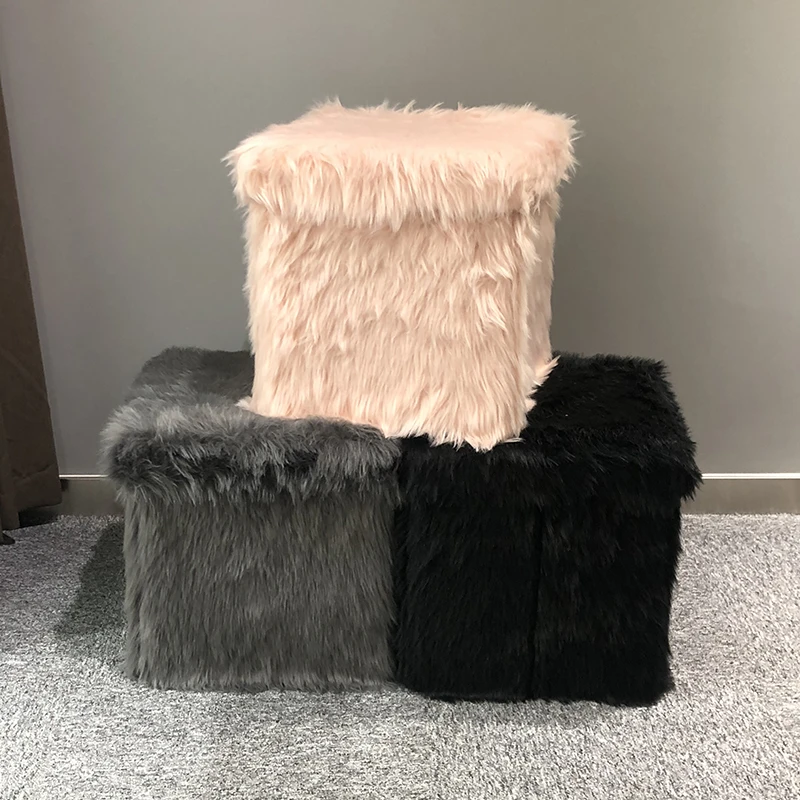 RTS 2023 Factory  Customized modern and fashion  faux fur pouf foot stool ottoman  living room