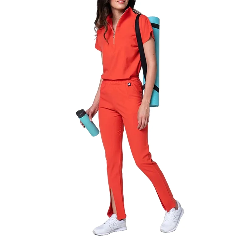 New design rayon viscose premium scrub suit zipper female nurse thick green blue white lavender scrub suits for women with logo