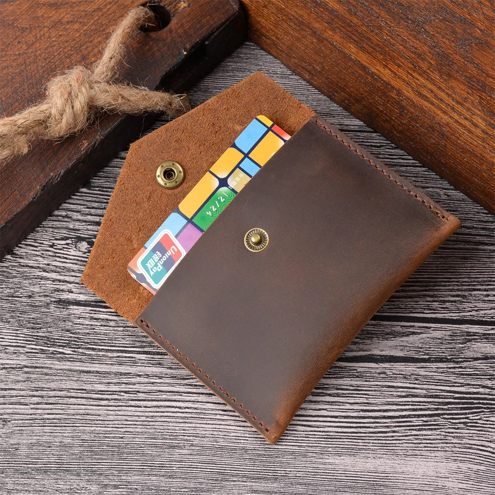 Hot Selling Genuine Leather Snap Button  Simple Vintage Business Leather Wallet