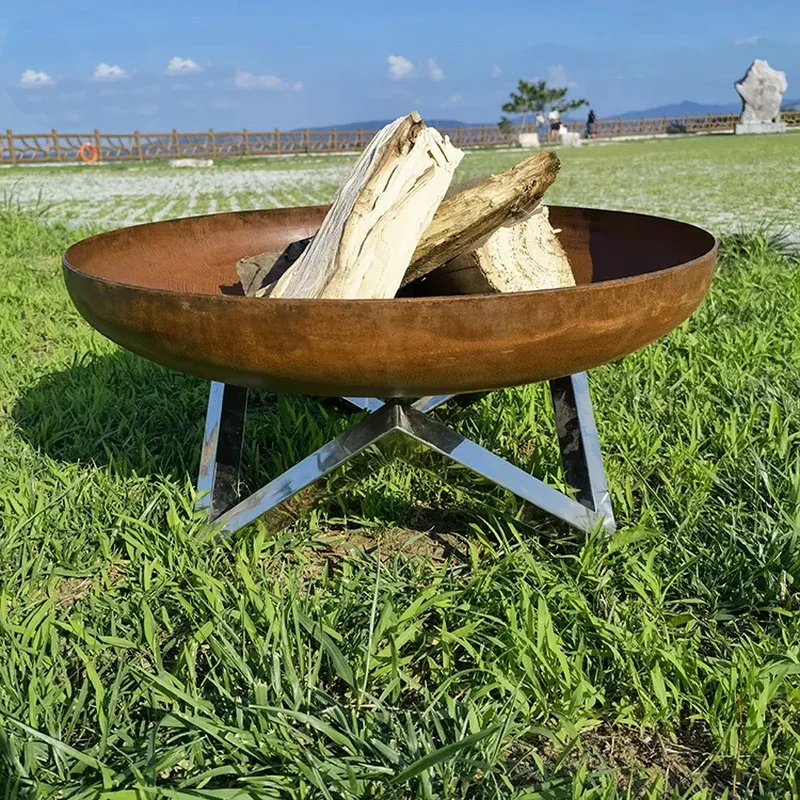 Carbon steel  camfire   for outdoor camping  wood fire pit for courtyard L size D=80cm heating stove bonfire basin campsite