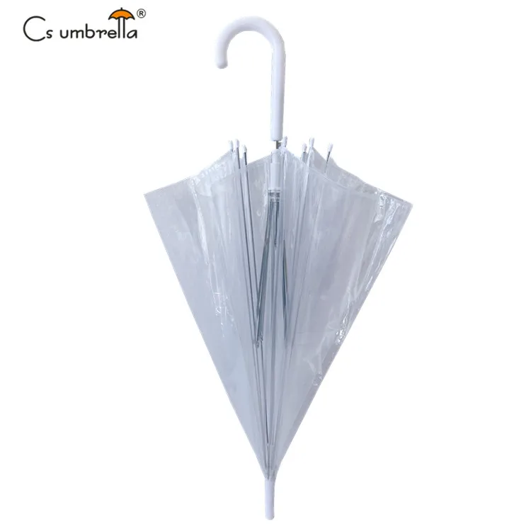 YS-1097 Wholesale Clear POE Rain Umbrella Custom Logo Automatic Open Plastic Handle Metal Frame Transparent Umbrella For Adults