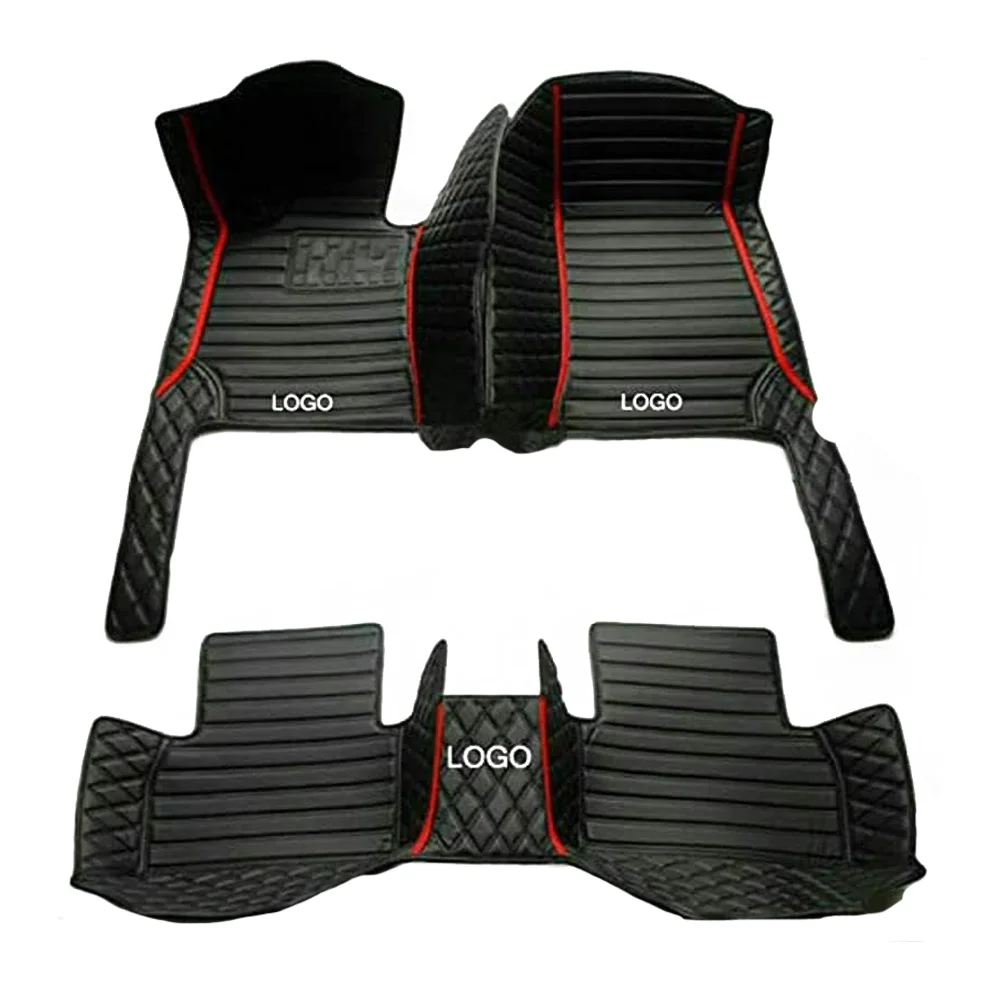 Custom Car Floor Mats Fit 96% Car Model Luxury Leather Waterproof Anti-Skid Full Coverage Liner Front Rear Mat/Set(Black Red 2)