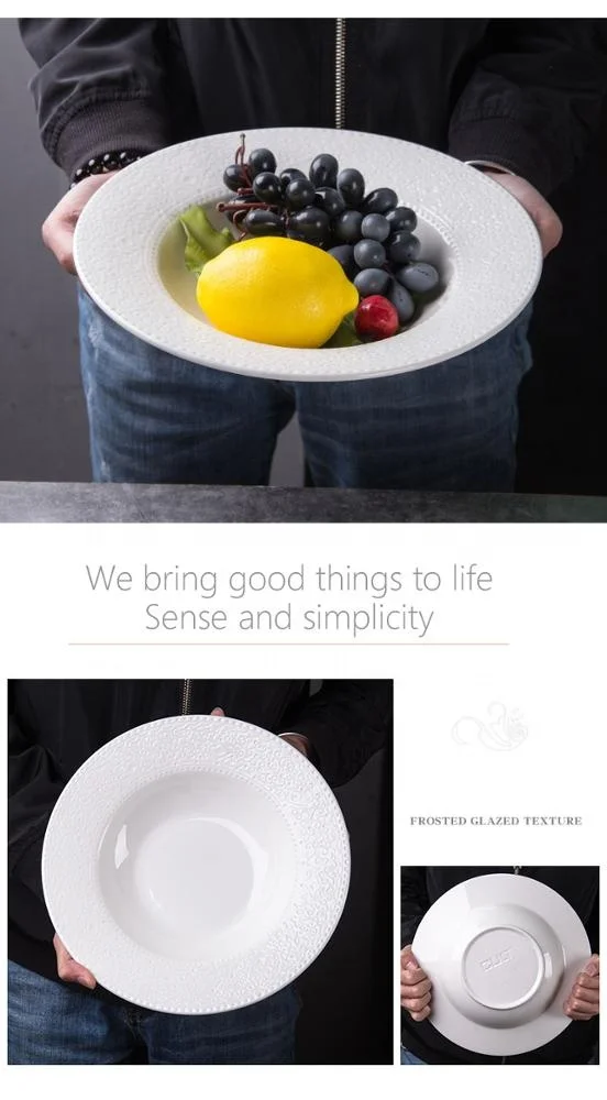 
Household Restaurant White 11Inch Ceramic Embossed Appetizer Steak Bread Pasta Plates Porcelain Serving Tray Dinnerware Dish 