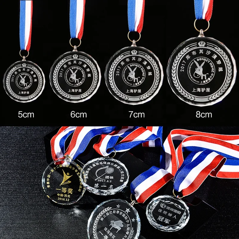 Promotion Cheap Crystal Glass Medal Hanger Custom Unique Sports Trophies and Medals