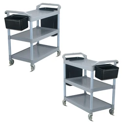 Commercial hotel restaurant large three-layer plastic trolley with hanging bucket food delivery service cart