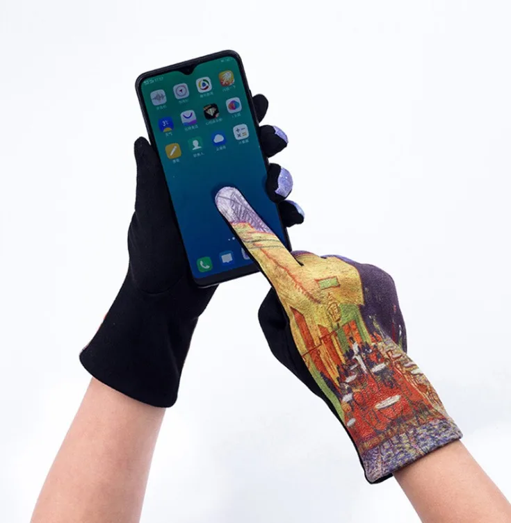 Fall Winter Women Sublimated Printed Painted Gloves with Touch Screen