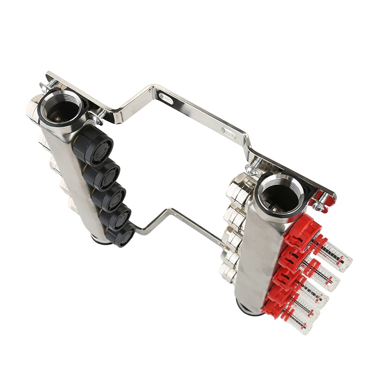 Floor Heating Water Stainless Steels 2-12 Loop Brass Radiator Heating Water Manifold With Flow Meter ss manifold