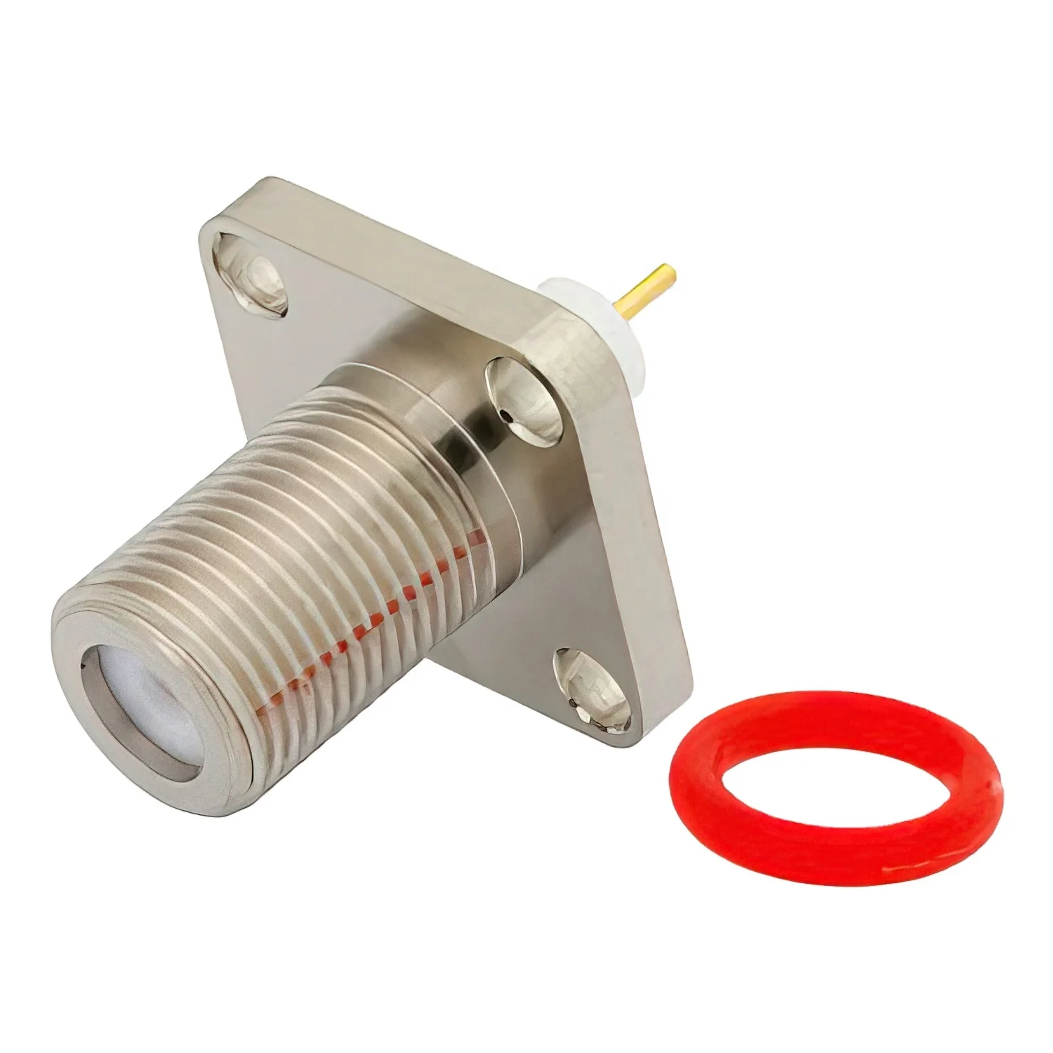 75 Ohm F Female Connector Solder Attachment 4 Hole Flange Mount Pin Terminal Hole Spacing